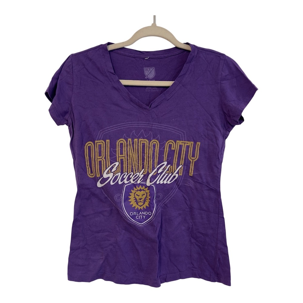 MLS Orlando City Soccer Club Womens Purple V-Neck‎ Graphic T-Shirt Large